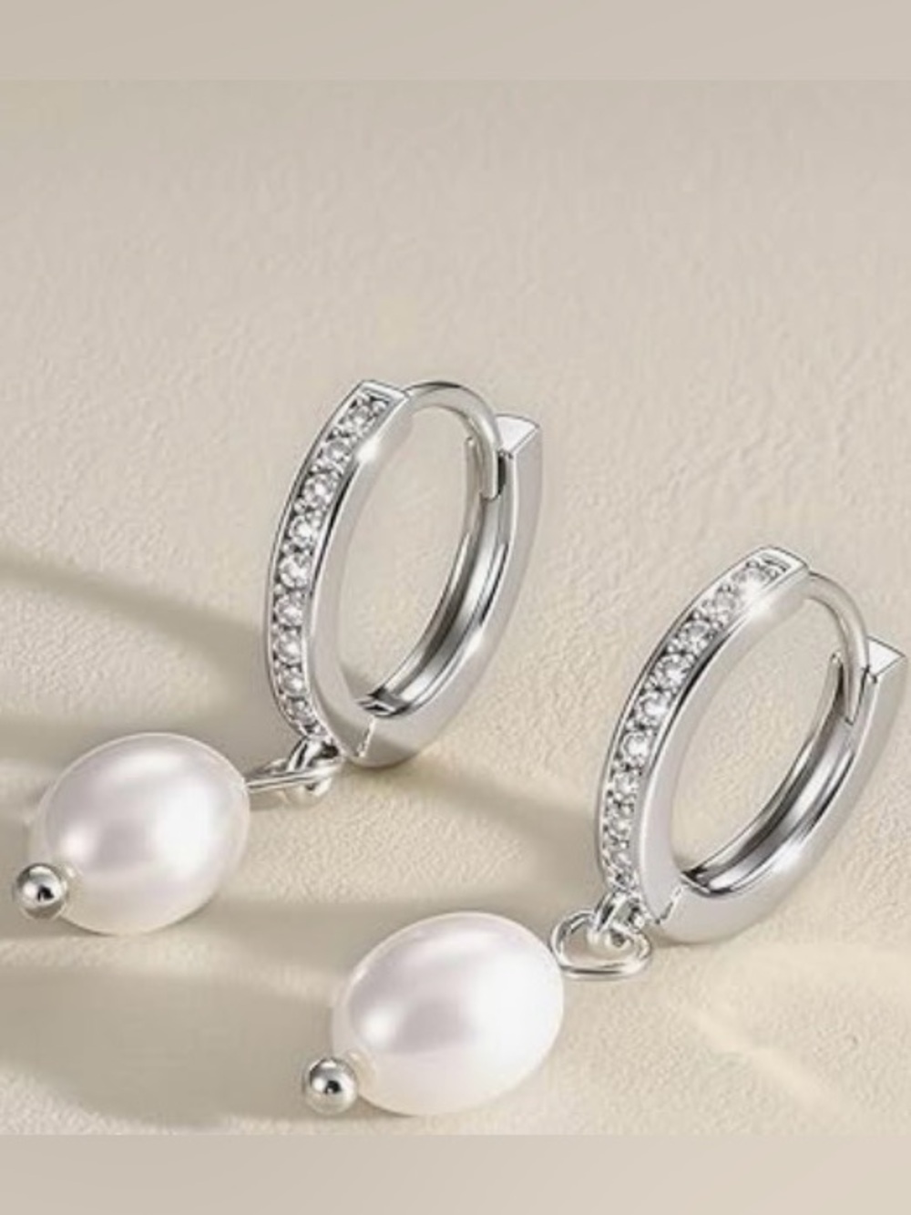 ⭐️FINAL PRICE #83 Gold Plated Silver Pearl Drop Hoop Earrings - White Pearl